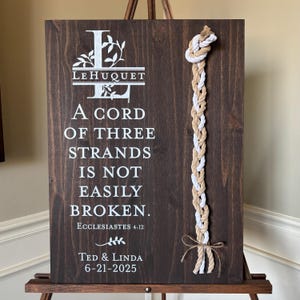 Christian Wedding Gift, A Cord of Three Strands is Not Easily Broken, Personalized Gift Couple, Anniversary Gift (Kona Color Shown)