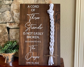 A Cord Of Three Strands Wedding Sign, White Cords, Unity Ceremony Sign, A Cord of 3 Strands, Ecclesiastes 4:12