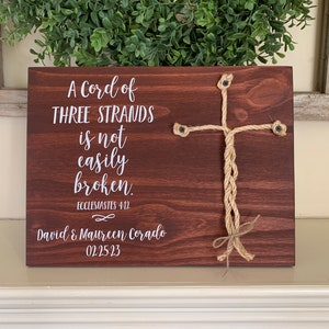 Christian Wedding Gift, A Cord of Three Strands is Not Easily Broken, Personalized Gift for Couple, Anniversary Gift