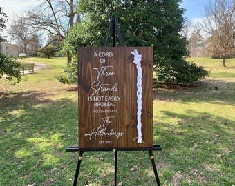 A Cord Of Three Strands Wedding Sign, White Cords, Unity Ceremony Sign, A Cord of 3 Strands, Ecclesiastes 4:12