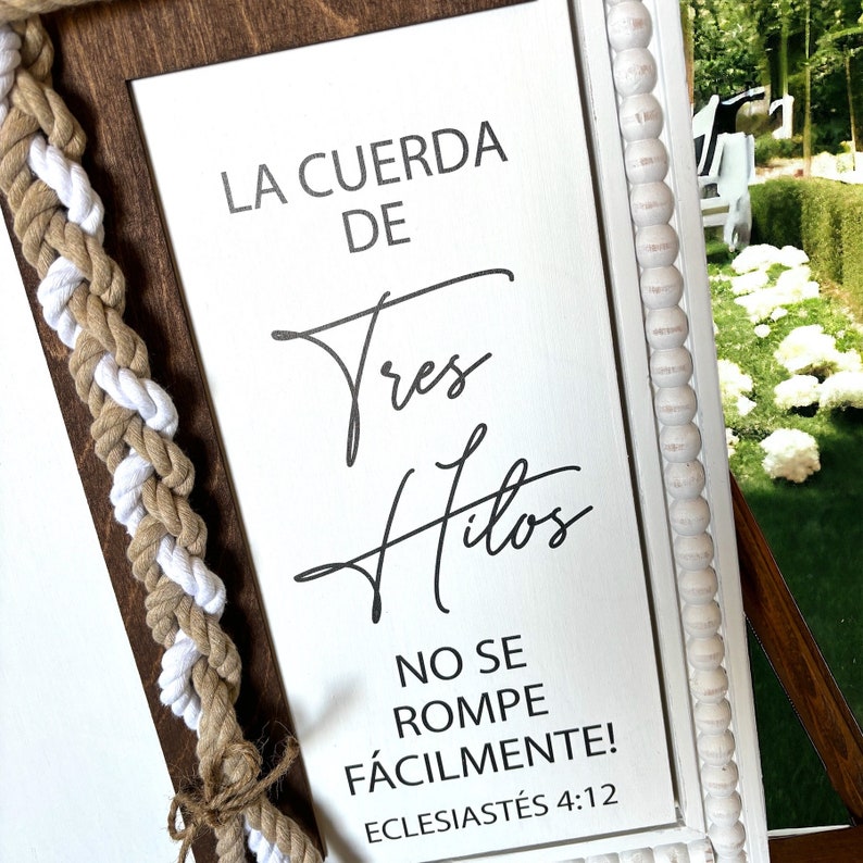 La cuerda de tres hilos no se rompe fácilmente, Eclesiastés 4:12, Unity Wedding Sign, Rope Cross Unity Sign image 8