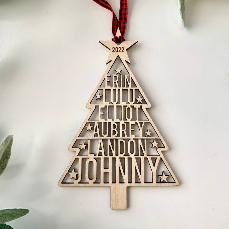 Family Names Tree Ornament, Custom Laser Cut Wood Ornament image 8