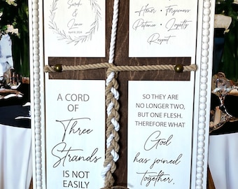 Cord of Three Strands Unity Wedding Sign: Rustic White Beaded Frame