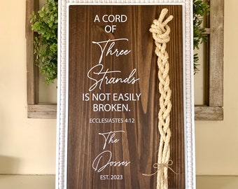 Cord of Three Strands, Unity Wedding Sign, Sisal Rope Braid