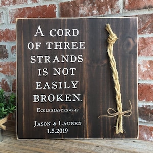 Christian Wedding Gift, A Cord of Three Strands is Not Easily Broken, Personalized Gift for Couple, Anniversary Gift