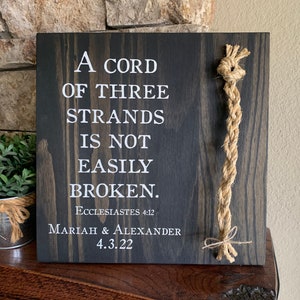 Christian Wedding Gift, A Cord of Three Strands is Not Easily Broken, Personalized Gift for Couple, Anniversary Gift