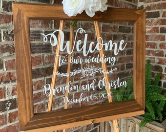 Acrylic Framed Wedding Sign, Welcome to Our Wedding with Names, Rustic Chic, Modern Rustic, Personalized Gift