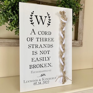 A Cord Of Three Strands Wedding Sign, 2 Natural Cords/1 White Cord, Unity Ceremony Sign, A Cord of 3 Strands, Ecclesiastes 4:12