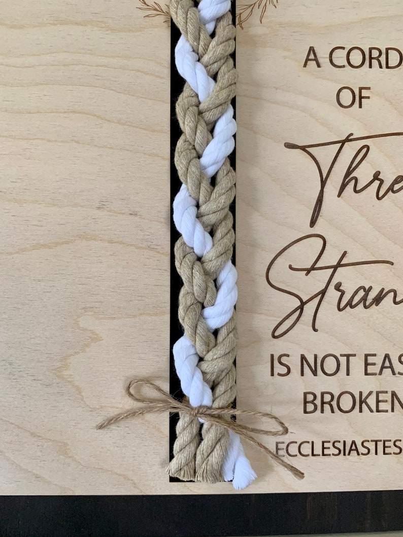 ENGRAVED, A Cord of Three Strands is Not Easily Broken Unity Ceremony Sign, Personalized Gift for Couple, Anniversary Gift image 6