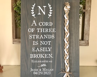 A Cord Of Three Strands Wedding Sign, 2 Natural Cords/1 White Cord, Unity Ceremony Sign, A Cord of 3 Strands, Ecclesiastes 4:12