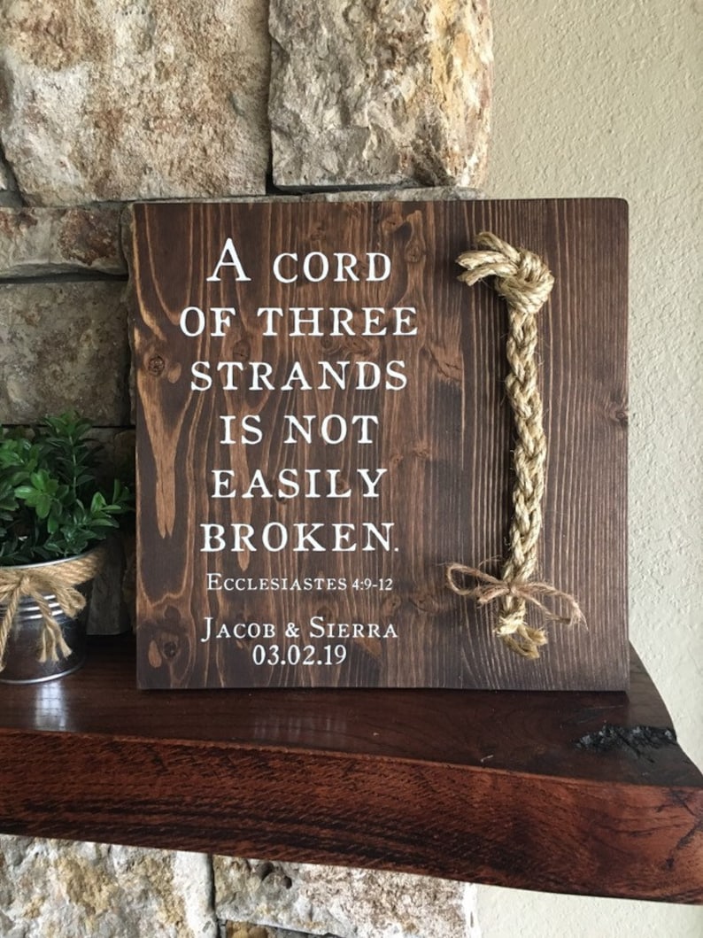 Christian Wedding Gift, A Cord of Three Strands is Not Easily Broken, Personalized Gift for Couple, Anniversary Gift image 1