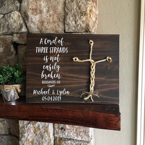 Christian Wedding Gift, A Cord of Three Strands is Not Easily Broken, Personalized Gift for Couple, Anniversary Gift