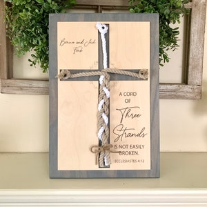 ENGRAVED, A Cord of Three Strands is Not Easily Broken Unity Ceremony Sign, Personalized Gift for Couple, Anniversary Gift image 8