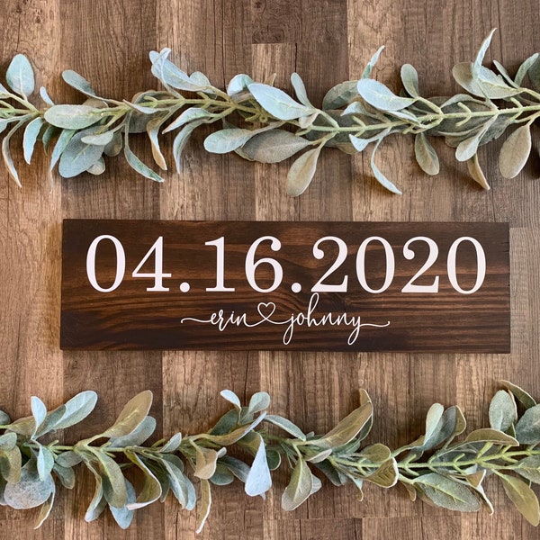 Save the Date Sign, Wedding Announcement Sign, Engagement Photo Prop, Rustic Wedding Decor, (Dark Walnut Color Shown)