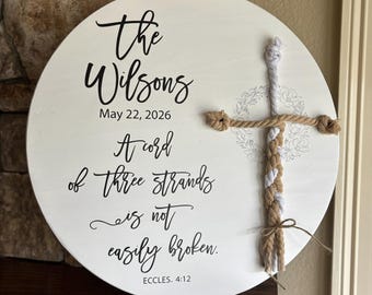 Round Unity Ceremony Sign, A Cord of Three Strands, Braided Wedding Sign, Personalized Wedding Gift