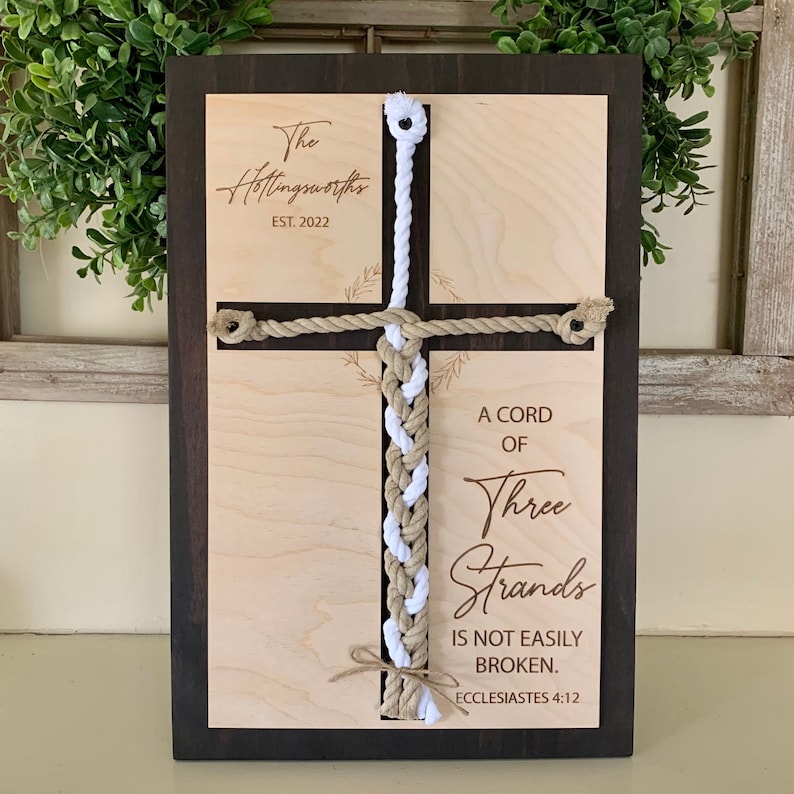 ENGRAVED, A Cord of Three Strands is Not Easily Broken Unity Ceremony Sign, Personalized Gift for Couple, Anniversary Gift