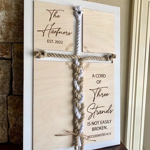 ENGRAVED, A Cord of Three Strands is Not Easily Broken Unity Ceremony Sign, Personalized Gift for Couple, Anniversary Gift image 1