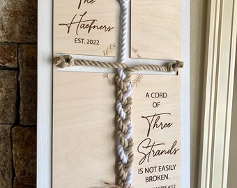 ENGRAVED, A Cord of Three Strands is Not Easily Broken Unity Ceremony Sign, Personalized Gift for Couple, Anniversary Gift