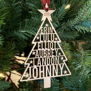 Family Names Tree Ornament, Custom Laser Cut Wood Ornament image 2