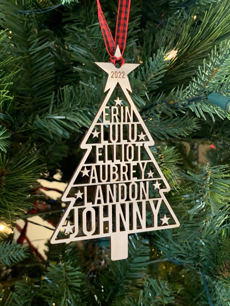 Family Names Tree Ornament Custom Laser Cut Wood Ornament Etsy