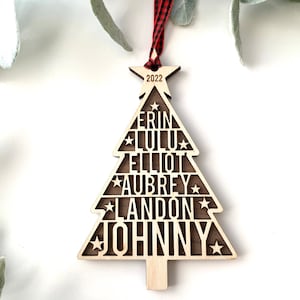 Family Names Tree Ornament, Custom Laser Cut Wood Ornament image 5