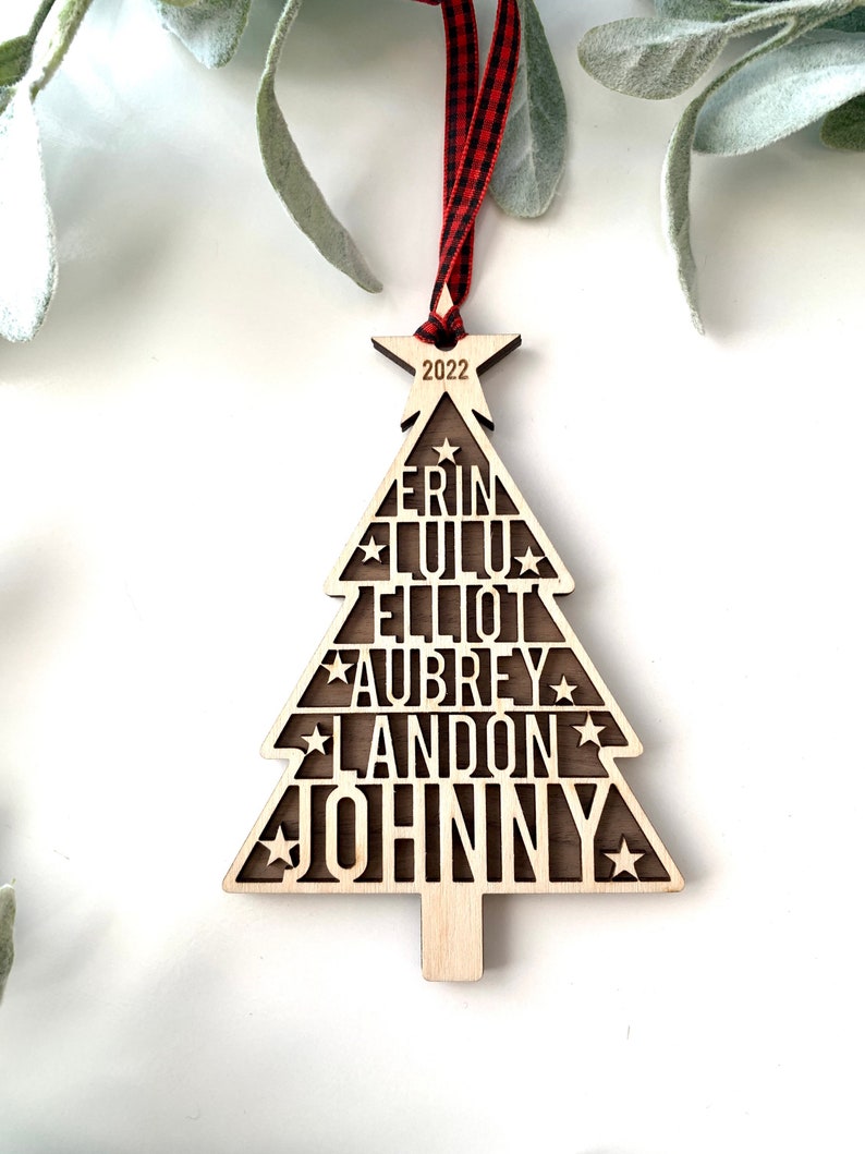 Family Names Tree Ornament, Custom Laser Cut Wood Ornament image 5