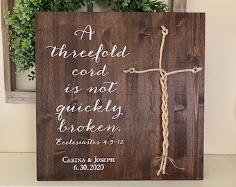 A Cord Of Three Strands Wedding Sign, Ceremony Sign, A Cord of 3 Strands, Ecclesiastes 4:9-12, Wedding Gift, Fall Wedding Decor, Cord Sign