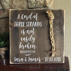 Christian Wedding Gift, A Cord of Three Strands is Not Easily Broken, Personalized Gift for Couple, Anniversary Gift