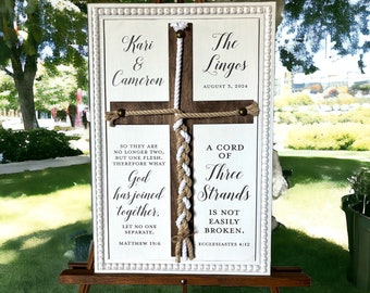 Cord of Three Strands Unity Wedding Sign: Rustic White Beaded Frame