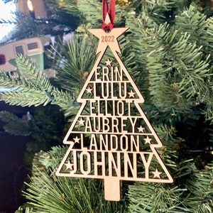 Family Names Tree Ornament, Custom Laser Cut Wood Ornament image 4