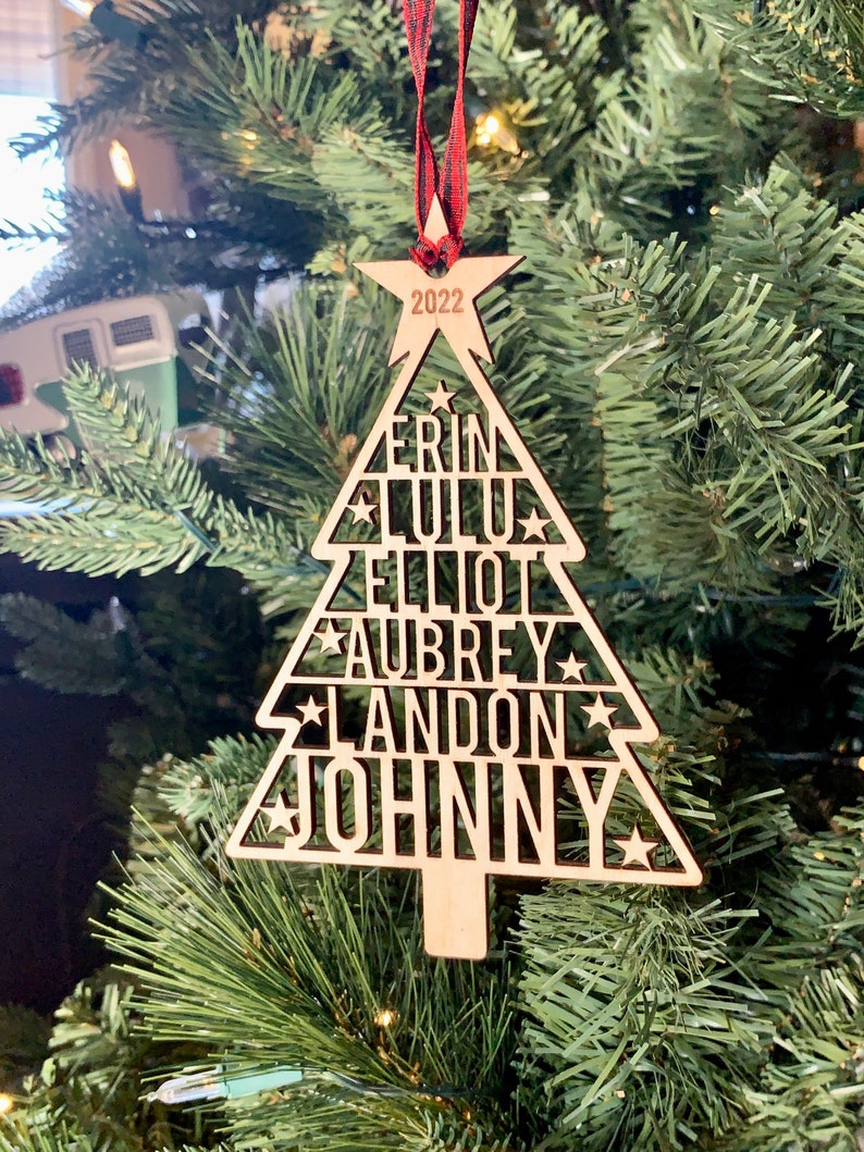 Family Names Tree Ornament, Custom Laser Cut Wood Ornament image 4