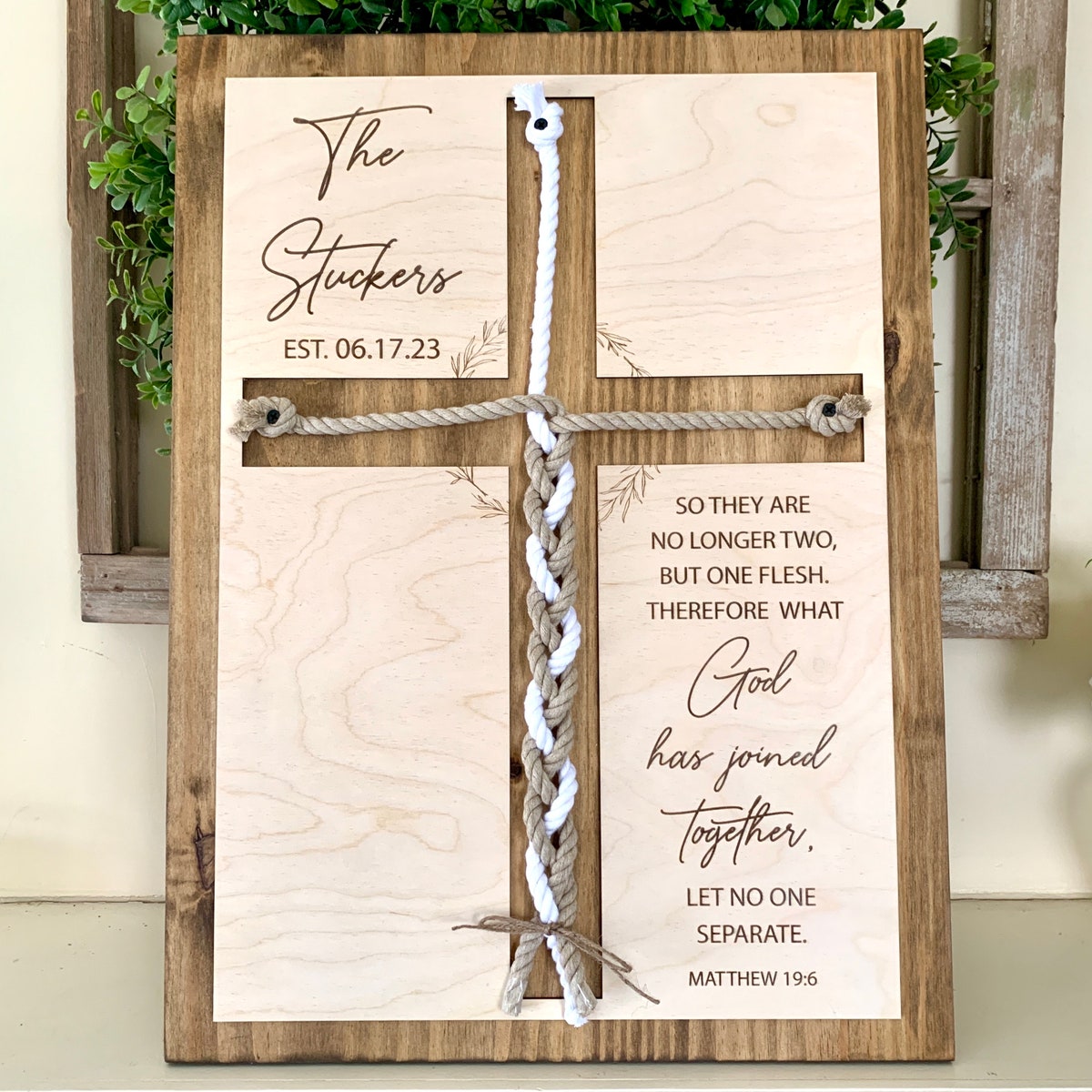 1 Engraved Sign - Matthew 19:6 Unity Ceremony Sign Personalized for Couple - BeeAndBunnyDesigns