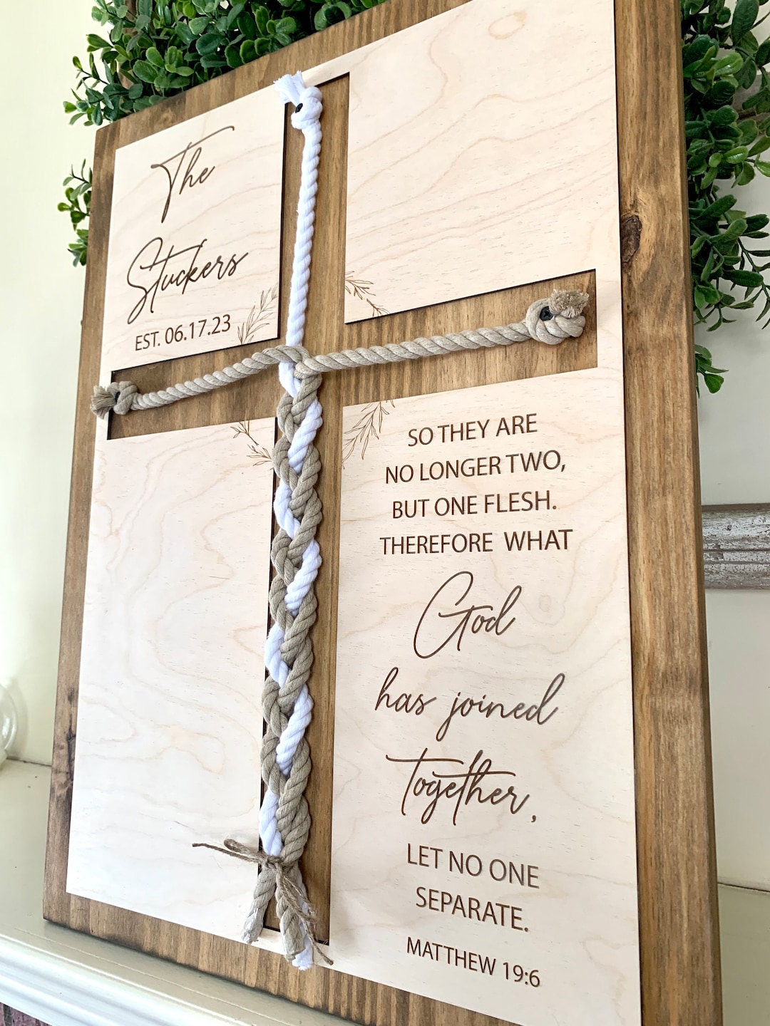 ENGRAVED, Matthew 19:6 Unity Ceremony Sign, Personalized Gift for Couple, Anniversary Gift