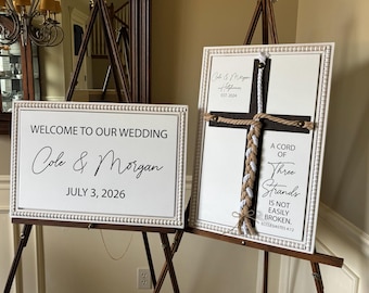 Combo Including a Welcome to Our Wedding Sign and A Cord Of Three Strands sign, Unity Wedding Sign, Rope Cross Unity Sign, Ecclesiastes 4:12