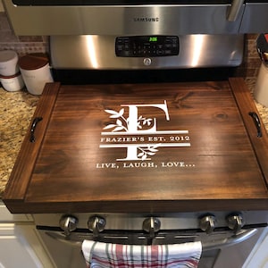 Live, Laugh, Love Stove Cover, Natural Gas Stove Top Cover, Electric Stove Top Cover, Personalized Stove Cover, Family Name Monogram