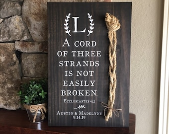 A Cord Of Three Strands Wedding Sign, Ceremony Sign, A Cord of 3 Strands, Ecclesiastes 4:9-12, Wedding Gift, Fall Wedding Decor, Cord Sign