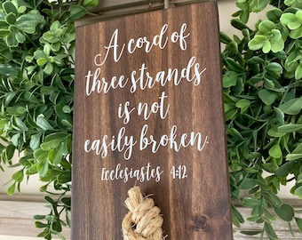 A Cord Of Three Strands Wedding Sign, Unity Ceremony Sign