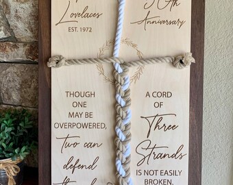 Engraved Cord of Three Strands Sign, Personalized Anniversary Gift