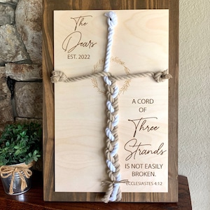 ENGRAVED, A Cord of Three Strands is Not Easily Broken Unity Ceremony, Personalized Gift for Couple, Anniversary Gift, (Dark Walnut Shown)