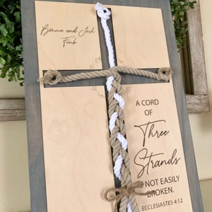 ENGRAVED, A Cord of Three Strands is Not Easily Broken Unity Ceremony Sign, Personalized Gift for Couple, Anniversary Gift image 9