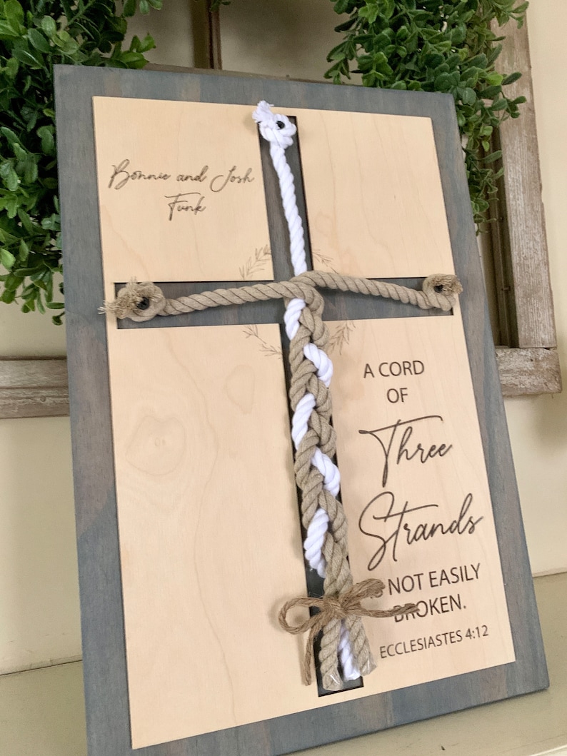 ENGRAVED, A Cord of Three Strands is Not Easily Broken Unity Ceremony Sign, Personalized Gift for Couple, Anniversary Gift image 9