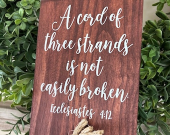 A Cord Of Three Strands Wedding Sign, Unity Ceremony Sign