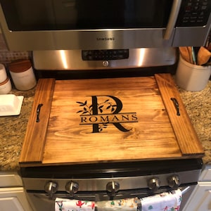 Extra Large Stove Top Cover (Early American Shown), Black Monogram, Natural Gas Stove Cover, Electric Stove Top Cover, Personalized Stove