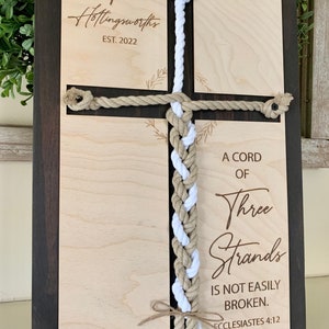 ENGRAVED, A Cord of Three Strands is Not Easily Broken Unity Ceremony Sign, Personalized Gift for Couple, Anniversary Gift image 5