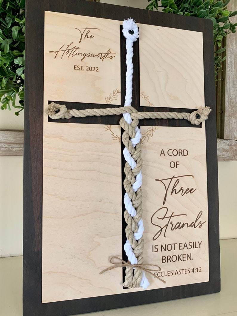 ENGRAVED, A Cord of Three Strands is Not Easily Broken Unity Ceremony Sign, Personalized Gift for Couple, Anniversary Gift image 5
