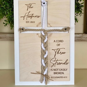 ENGRAVED, A Cord of Three Strands is Not Easily Broken Unity Ceremony Sign, Personalized Gift for Couple, Anniversary Gift image 7