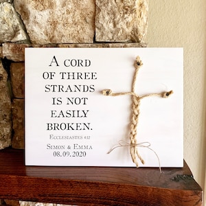 Christian Wedding Gift, A Cord of Three Strands is Not Easily Broken, Personalized Gift for Couple, Anniversary Gift