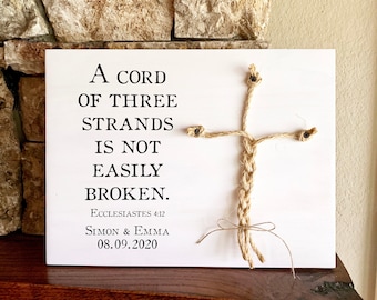 Christian Wedding Gift, A Cord of Three Strands is Not Easily Broken, Personalized Gift for Couple, Anniversary Gift