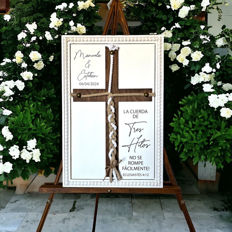 La cuerda de tres hilos no se rompe fácilmente, Eclesiastés 4:12, Unity Wedding Sign, Rope Cross Unity Sign image 6