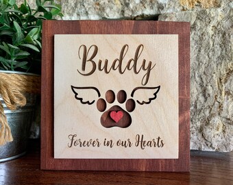 Custom Engraved Pet Memorial Sign, Paw with Wings